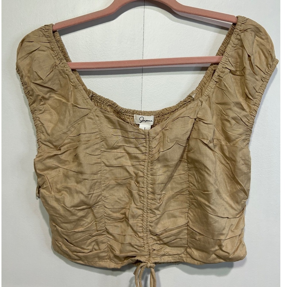 Japna Tan Ruched Tie Front Square Neck Crop Top Women's Size Large Juniors